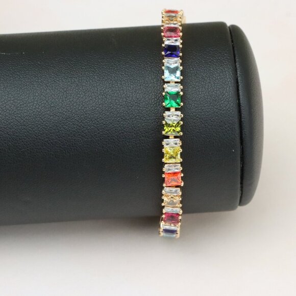 "Rainbow CZ Rose Gold Bracelet with Square Cut Stones, Vibrant Style, XPBL0742 - Picture 9 of 12